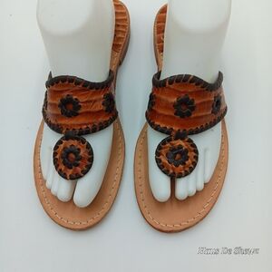 Jack Rogers Navajo Jacks Thong Sandals Light and Dark Brown size 8